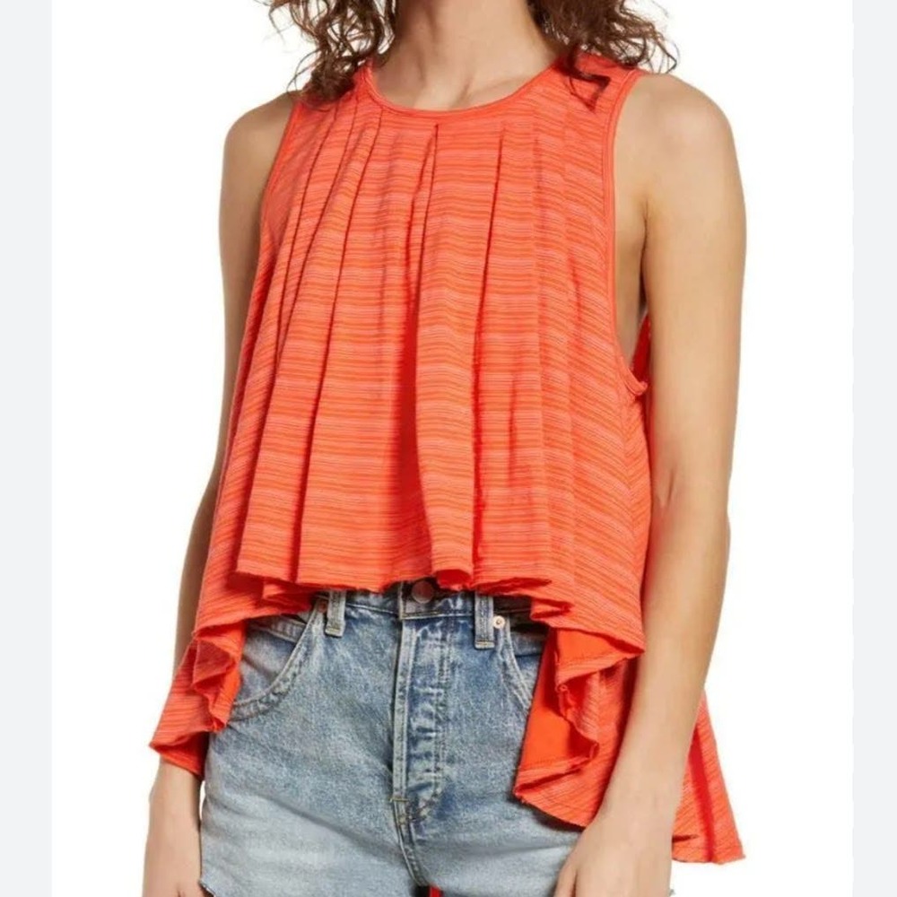 Free People Turn It Up Pleated Cut-out Hi-lo Trapeze Tank in Coral Women…